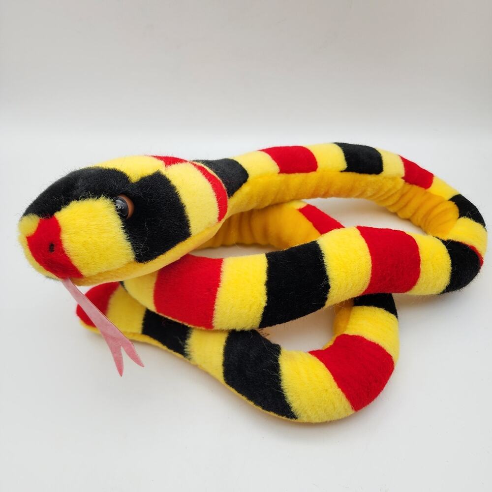 Vtg K&M International Carnival Python Snake Plush Toy 54" Red Black Yellow 2004
